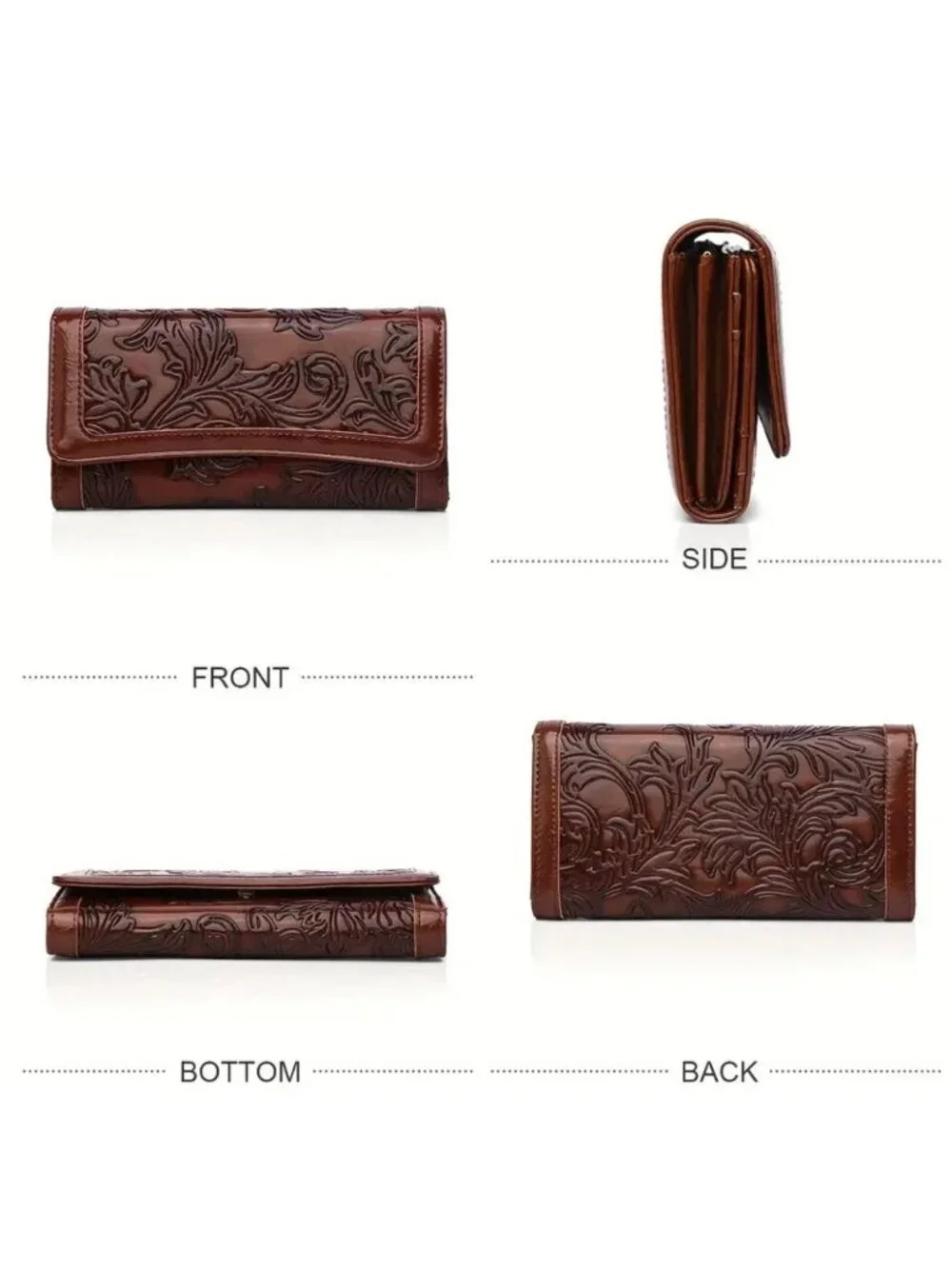 Women’s RFID Leather Trifold Wallet Embossed Long Clutch Purse Card Holder